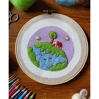 Celeste Tierra, bordado a mano textil, 2025